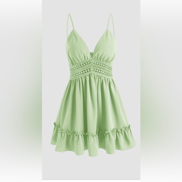 Cider solid hollowed out ruffle mini dress - Picture 1 of 6